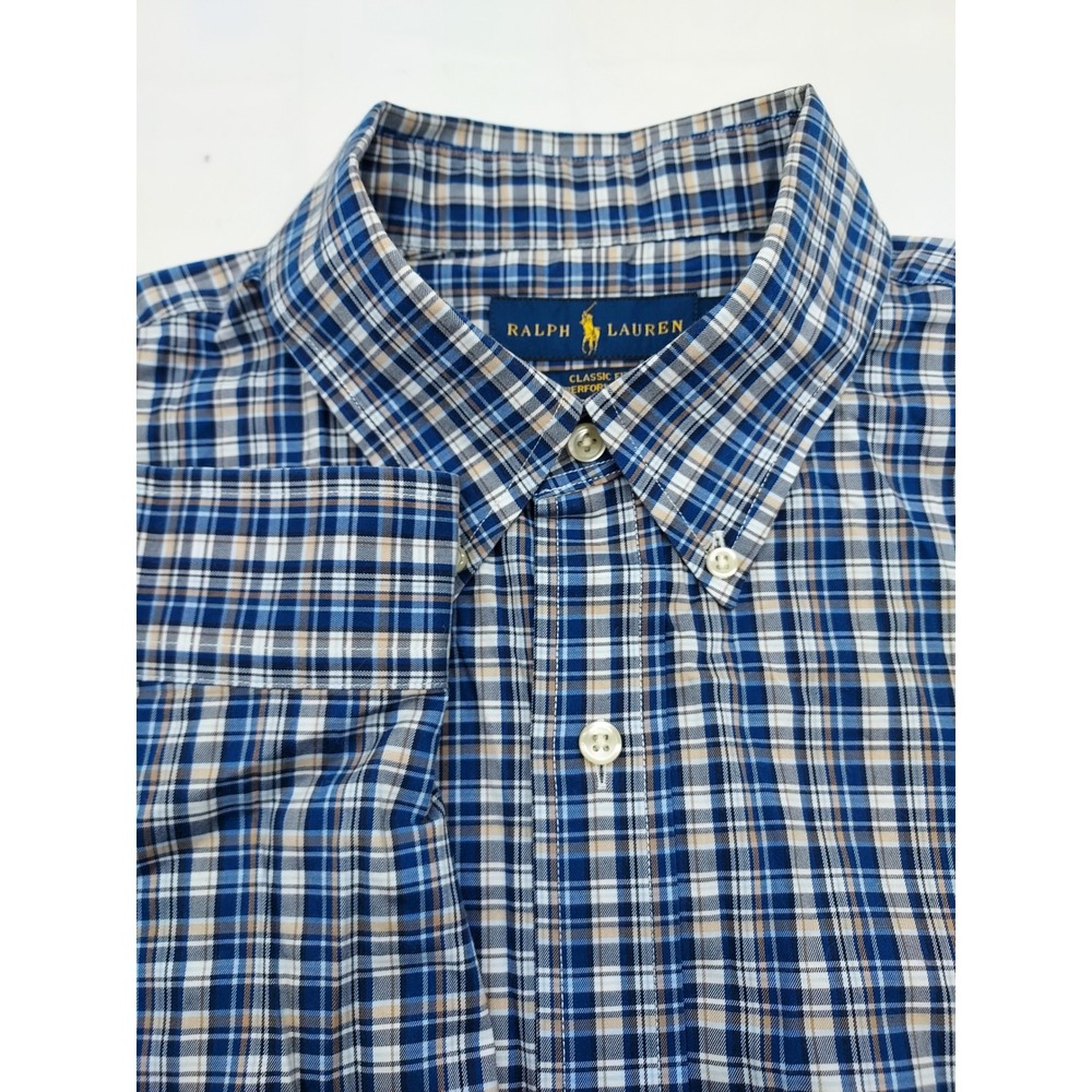 Ralph Lauren Classic Fit Performance Plaid Button Down Shirt‎ Menswear Large